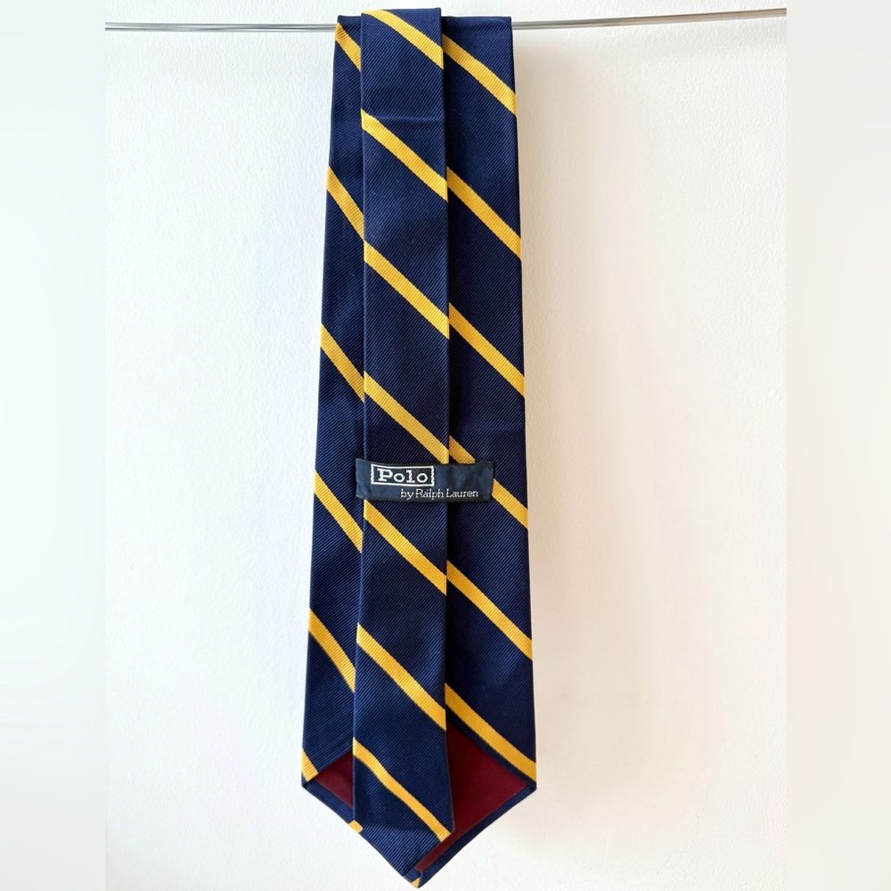 Polo Ralph Lauren Striped Silk Repp Tie Navy Blue with Yellow Stripe (4" Width)